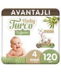 Baby Turco Doğadan Avantajlı Bebek Bezi 4 Numara Maxi 120 Adet