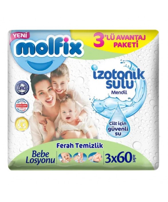 Molfix İzotonik Ferah Temizlik Islak Mendil 3X60Lı