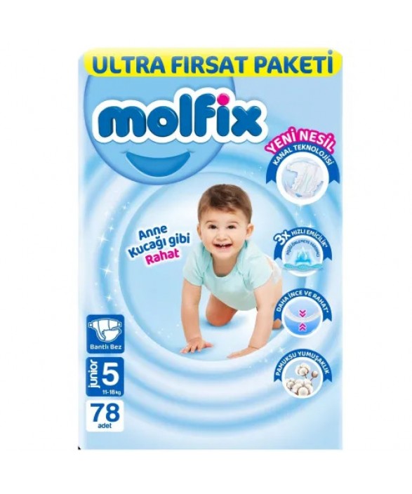 Molfix Bebek Bezi 3D 5 Beden Junior 11-18 Kg 78Li Ultra Fırsat Paketi