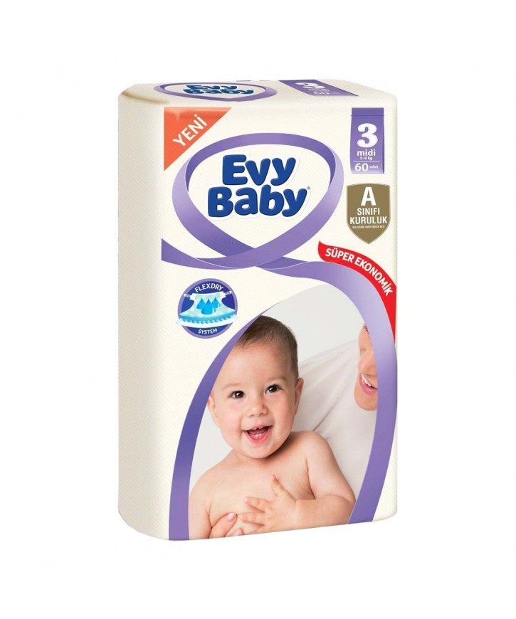 Evy Baby 3 Numara Süper Ekonomik Bebek Bezi 60 Adet