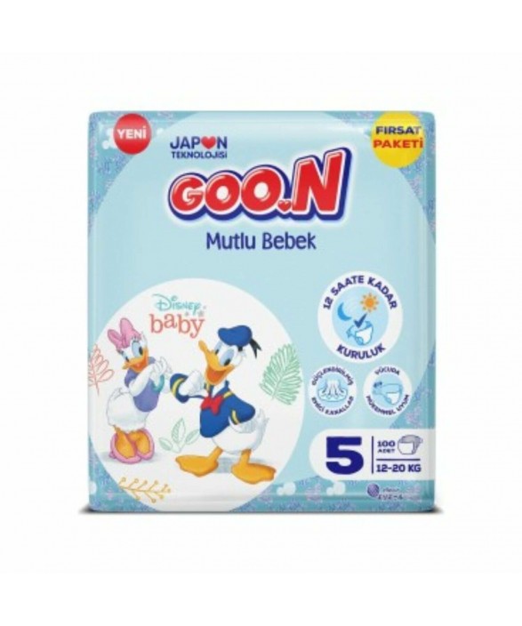 Goon Mutlu Bebek Bebek Bezi 5 Beden 12 ile 20 Kg 100 Lü Aylık Fırsat Paketi