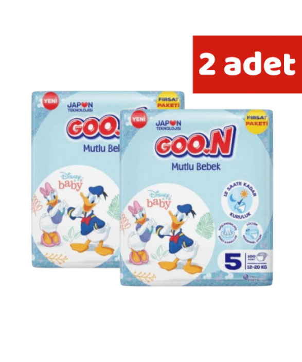 Goon Mutlu Bebek Bebek Bezi 5 Beden 12 ila 20 Kg 100 Lü Aylık Fırsat Paketi 