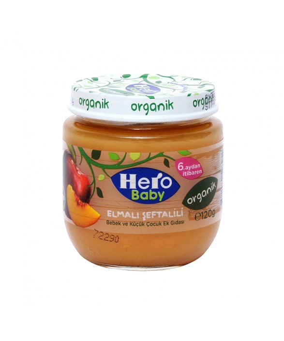 Hero Baby Organik Elma Şeftali Püreli Kavanoz Mama 120 G