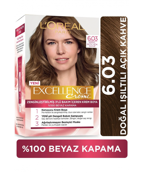 Loreal Excell 6 03 Doğal Işıltılı Açık Kahve Saç Boyası